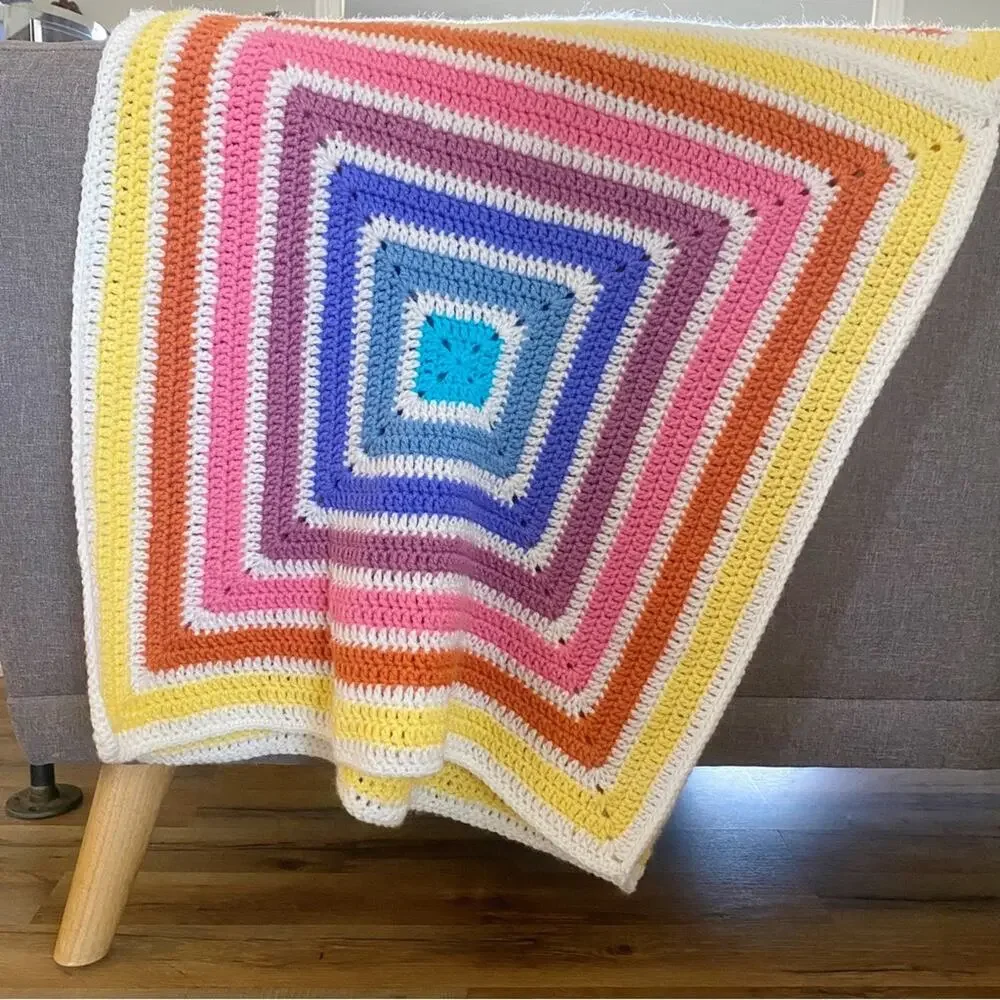 Hand knit centaur mandala multi color rainbow granny square afghan throw blanket